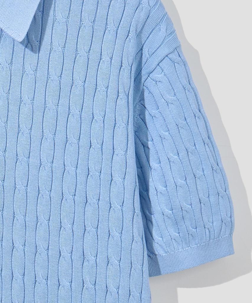 AGOD Cotton Modal Washable Button Collar Cable Half Knit [Sky Blue]
