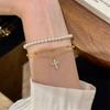 Fashion Gold Color Double Layers Crystal Cross Copper Chain Bracelet For Women Girls Adjustable Charm Bracelet Jewelry Gifts