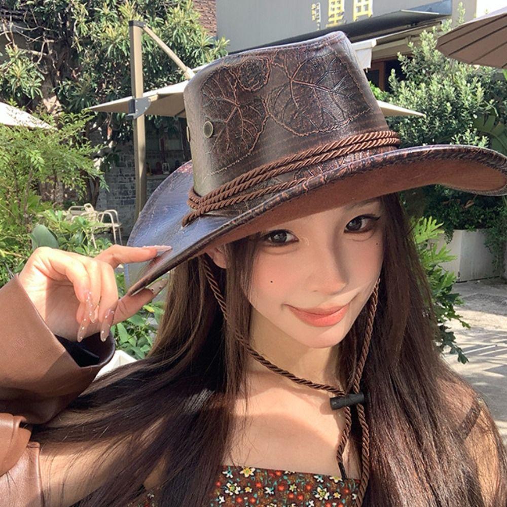 Wide Brim Western Cowboy Hat Ethnic Style Visor Cap Gentleman Knight Hat  Cycling
