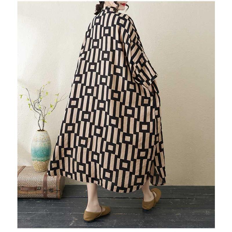 2025 Printed Stand Neck Loose Extra-Large Size Vacation Dress