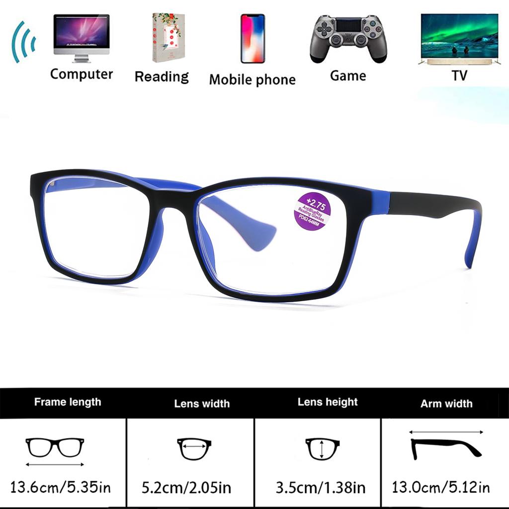 2PCS Reading Glasses For Men And Women Spring Hinge Eyeglasses Blue Light Blocking Eyewear HD Lenses Comfortable Wearing