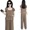 Ice Silk Plus Size Women's Summer 2024 Set: Stylish Loose Slimming Wide-Leg Pants Two-Piece.