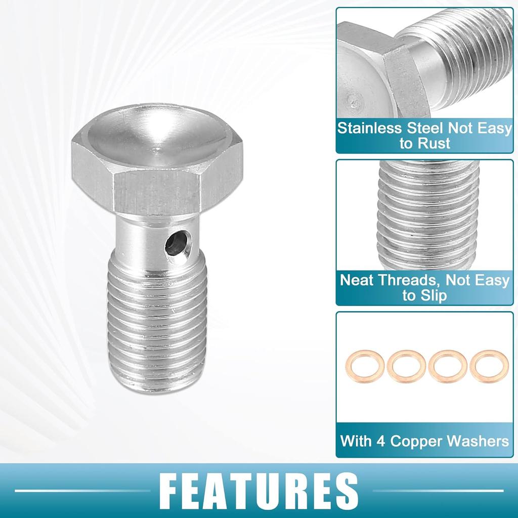 Banjo-Schraube Bremsfitting Adapter-Kit 3 an 3/8"x24 Bremsleitungsgewinde Einzelne Banjo-Schraube mit 4 Kupfer-Dichtringen