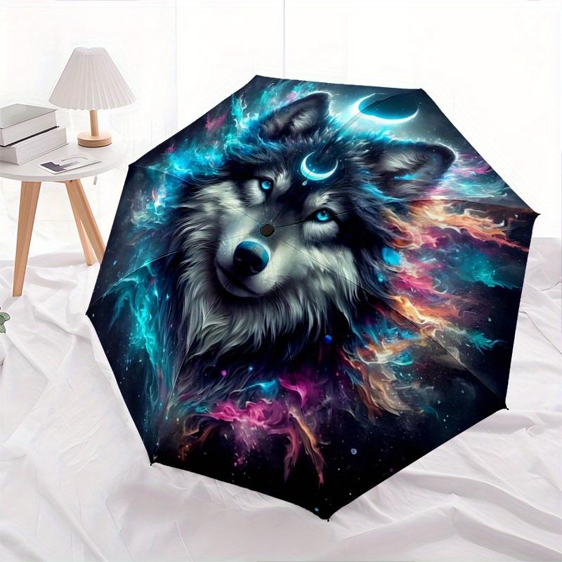 

1pc Moons and Vibrant Cosmic Flames Wolf Automatic Open/CloseUmbrella,Compact Umbrella for Men & Women Day Gift.C016