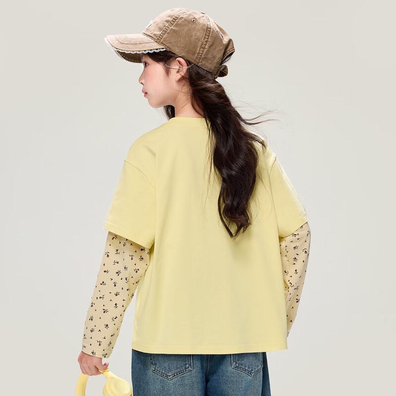 Girls' Fake Two-Piece Floral Long-Sleeve T-Shirt