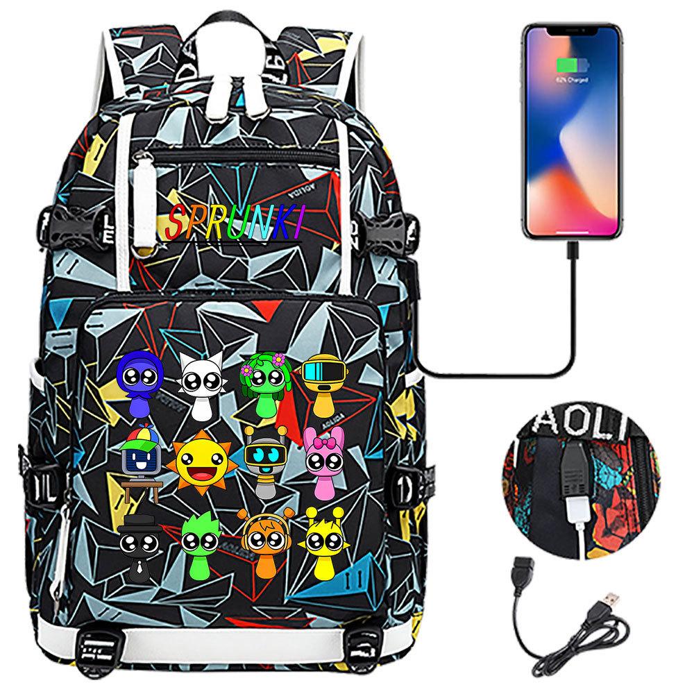 Teenager Student Backpack USB Charging 16 Rhythm Box Print Large Capacity Travel Daypack for Boys Girls