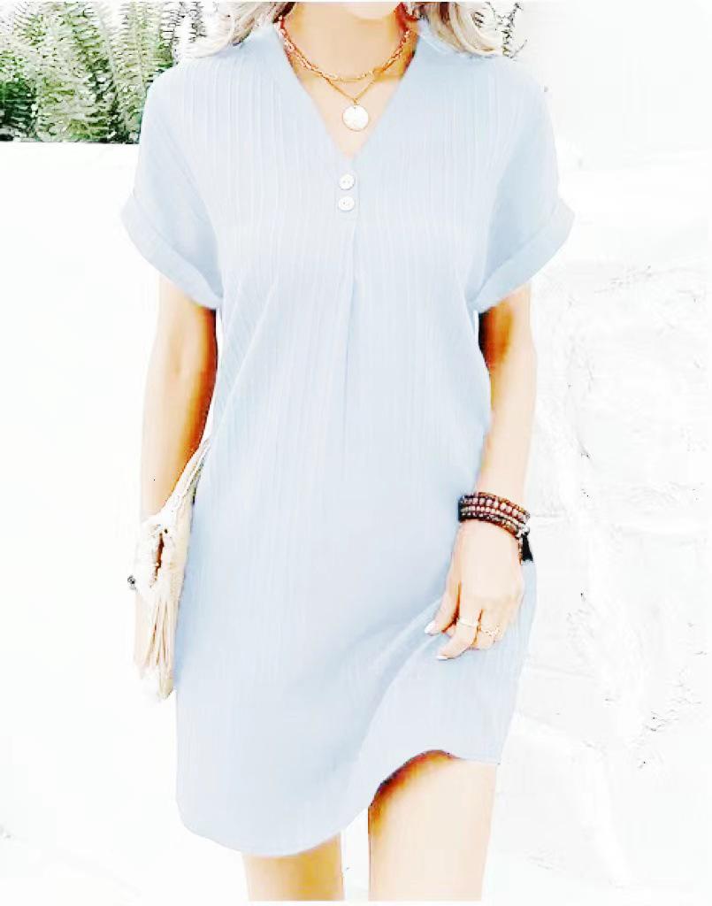 European & American Women's V-neck Solid Color Pullover Dress - 2023 Casual Fashion, Button Detail.
