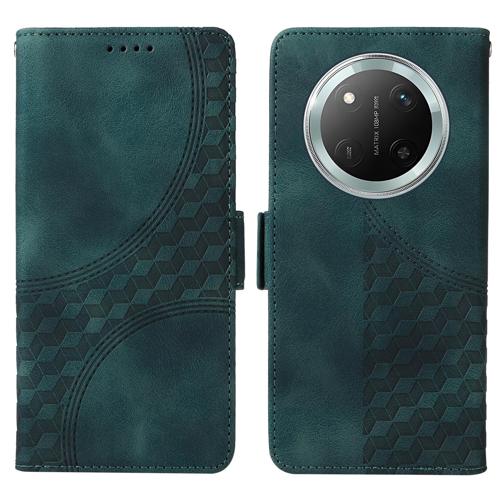 

Leather Case for Honor Magic7 Lite 5G/X9c 5G/X60 Pro 5G Rhombus Starry Imprinted Phone Cover Green