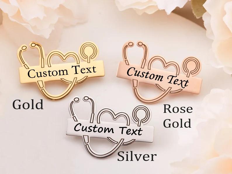 Customized Engraved Your Name Personalized LOGO Lapel Pin Brooch For Doctor Stainless Steel Custom Professional Brooch Pins Jewe