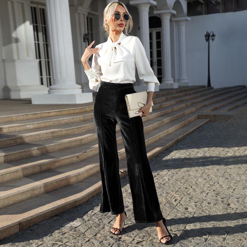 European & American Patchwork Gold Velvet High-Waisted Flare Pants for Women - 2023 Spring/Fall Collection