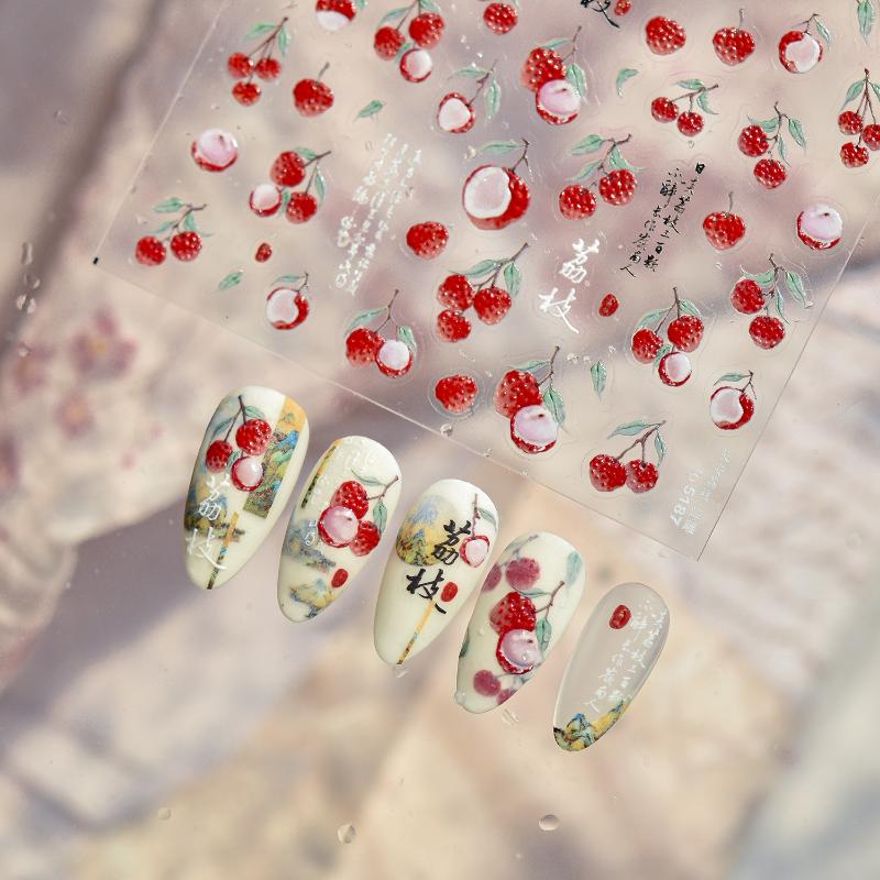 Kawaii Red Jelly Tomato Nail Art Sticker Bowknot Star Cute Summer Fruit 5D Fruit Self Adhesive Nail Art Decals For Summer Diy