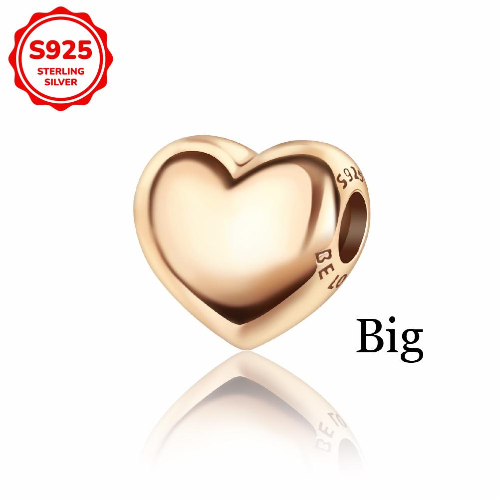 New 925 Silver Colorful Shine Heart Shaped Charms Beads Fit Snake Chain Bracelet Necklace Women DIY Fine Jewelry Gifts