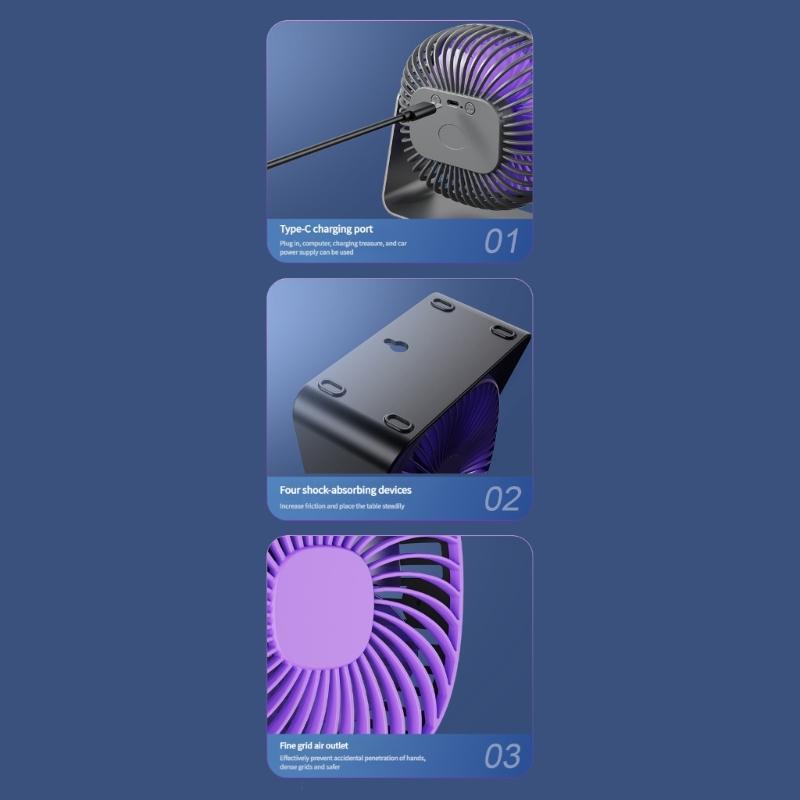 Portable Quiet Wall Mounted Fan Desktop Fan with Built In LED Night Light USB Powered for Home and Travel