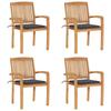 Chaises de jardin empilables avec coussins lot de 4 Teck solide