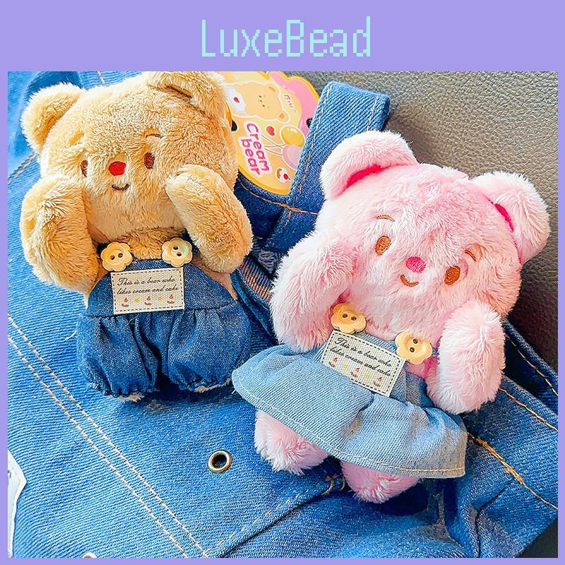 Cream Jinnew Lovely Bear Plush Keychain With Denim Overalls For Gifts Collectible