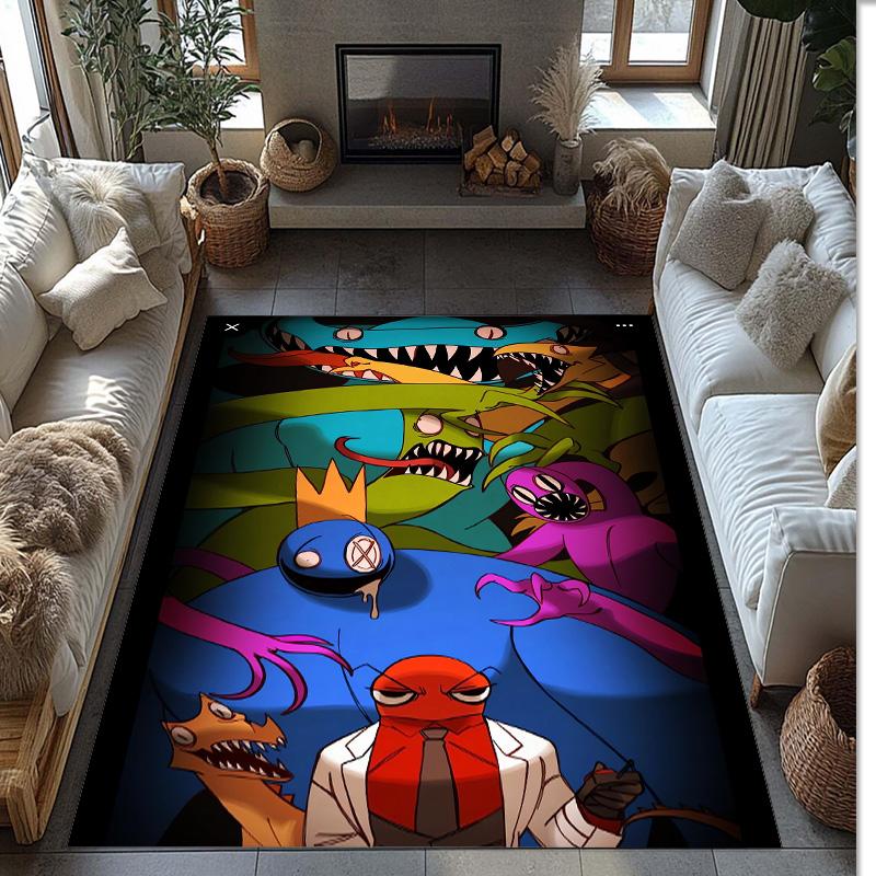 Rainbow Friends Crystal Velvet Rug, Soft Anti‑Slip Crystal Velvet Carpet for Living Room Bedroom Home Decor
