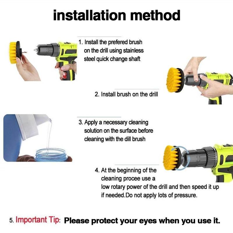 3-teiliges Bohrbürsten-Aufsatzset, Power-Schrubberbürste mit Bohrbürste zum Reinigen von Duschen, Badewannen, Badezimmerfliesen, Fugenmörtel und Teppichen
