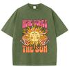 Dámské oversized prané bavlněné tričko s potiskem Here Comes The Sun Ležérní topy s kulatým výstřihem a krátkým rukávem Volné dámské oblečení