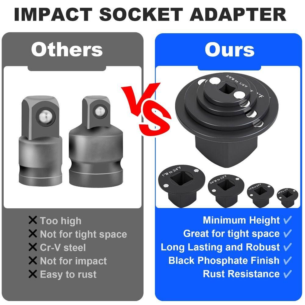 4pcs 4PCS Set Low Profile Impact Socket Adapter Set Heat Treated Corrosion Resistant Drive Ratchet Adapter Set
