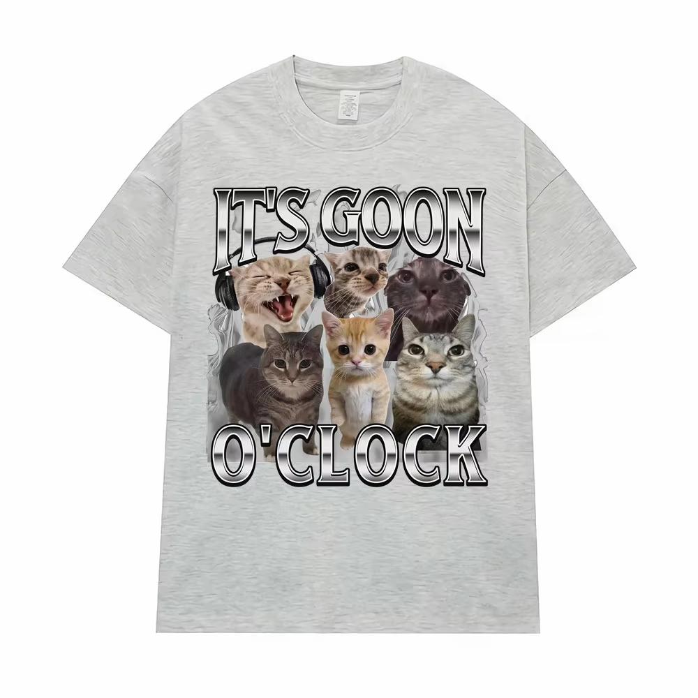 Its Goon OClock Funny Cute Cat Meme Graphic T Shirt Men Women Clothing Fashion Kawaii Male T Shirt Summer Tops Cotton Tshirt S