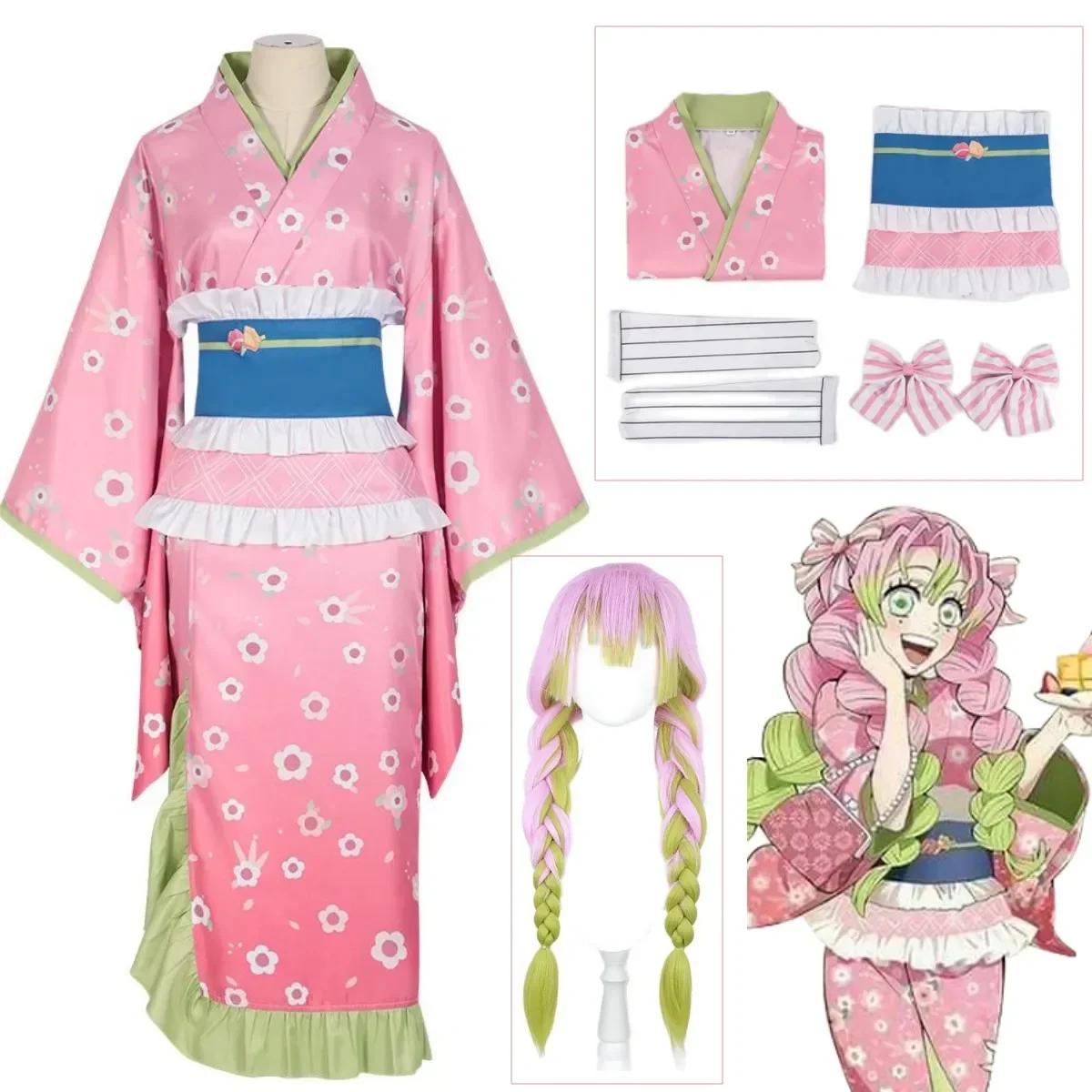 Nouveau Mode Kanroji Mitsuri Costume Cosplay Kimono Rose Robe Tenues Halloween Carnaval Fête Déguisement Combinaisons Femmes XXL pink