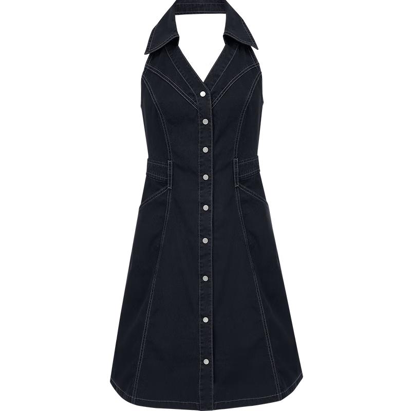 

ONLY Women s 2025 Summer V-Neck Halter Backless High-Waist Denim Dress M
