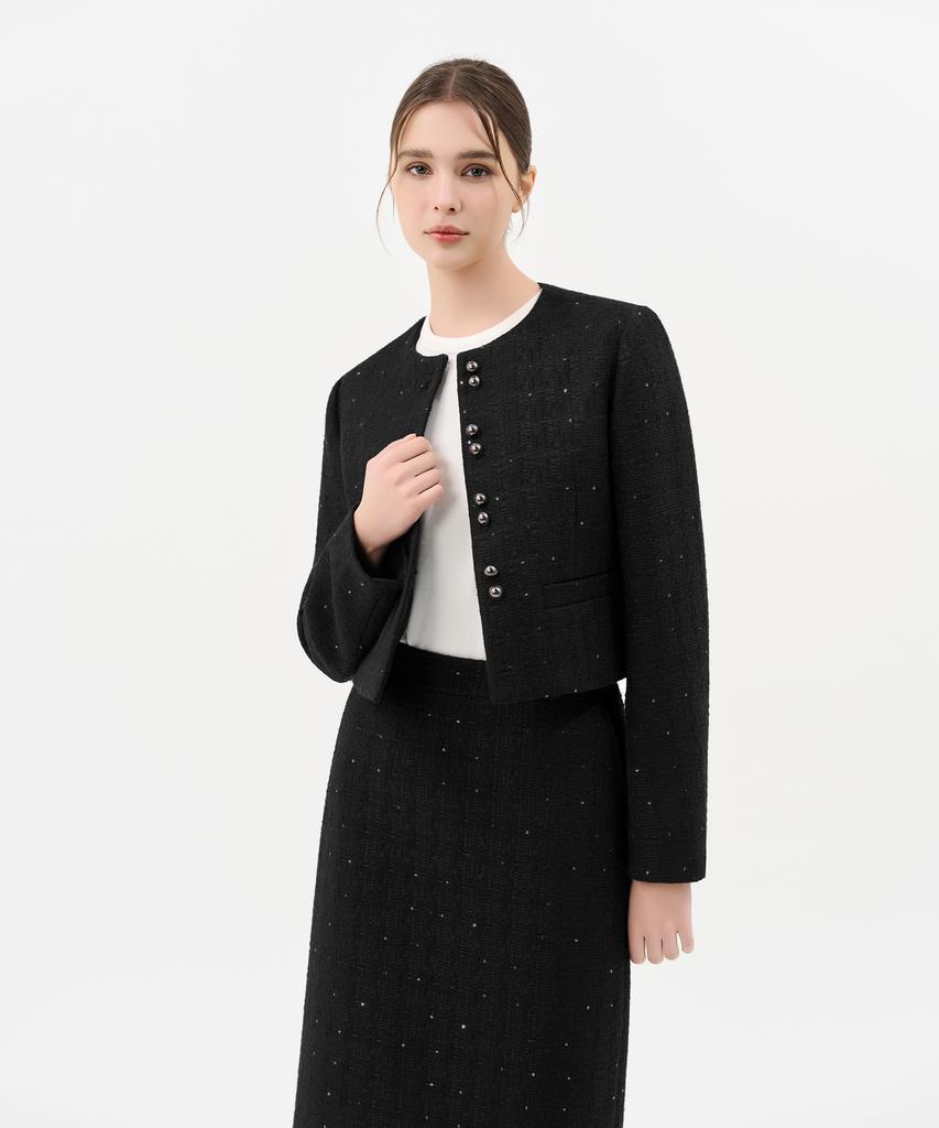 Laneonkyulleoseu Tweed Midi Skirt_Black