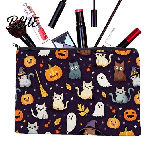 Odolný plátěný držák na psací potřeby Halloweenská úložná taška s potiskem dýně a ducha Odolná kompaktní na malé předměty Velkokapacitní kosmetická taštička,