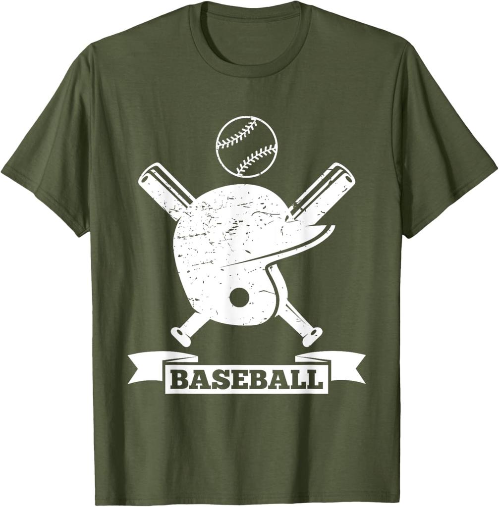 Baseball Helmet Bat Vintage Graphic Tee Casual Cotton Short Sleeve TShirt
