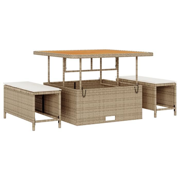 Ensemble 14 pièces de sofa de jardin avec coussins beige en poly rattan acacia, Sofa de jardin 2 places avec coussins beige 3363371