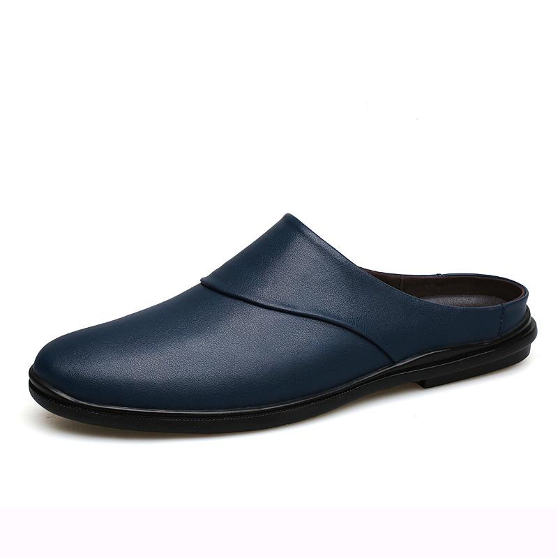

Мужская обувь туфли Мюли весна и лето низкие полушлепанцы мужские облегающие ногу на одной педали на плоской подошве ленивые туфли воловья кожа повседневная обувь 47 синий