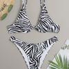 European and American Bikini Swimsuit for Women, Camisole with Steel Support, Backless Beach Swimsuit, Triangle Sexy Zebra Print Split Swimsuit