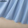 VONDA Women Elegant Short Sleeve Belt Casual Mini Pleated Dress