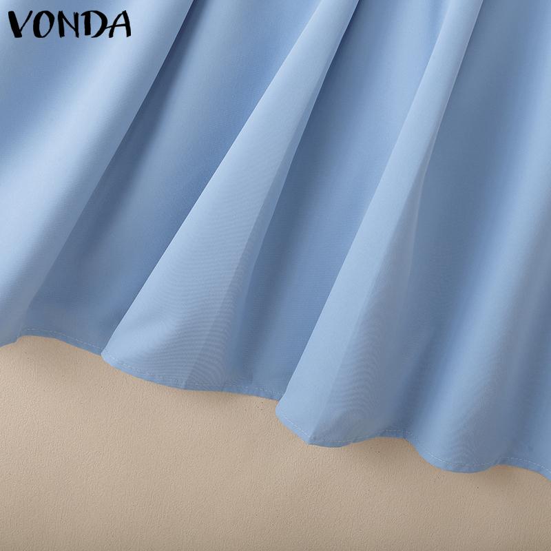 VONDA Women Elegant Short Sleeve Belt Casual Mini Pleated Dress