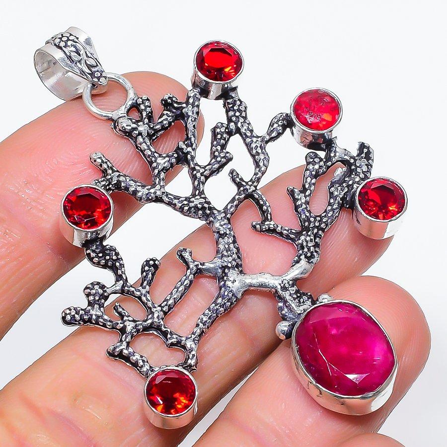 

Natural Ruby(Simulated), Garnet 925 Sterling Silver Jewelry Pendant 2.56 c4W60