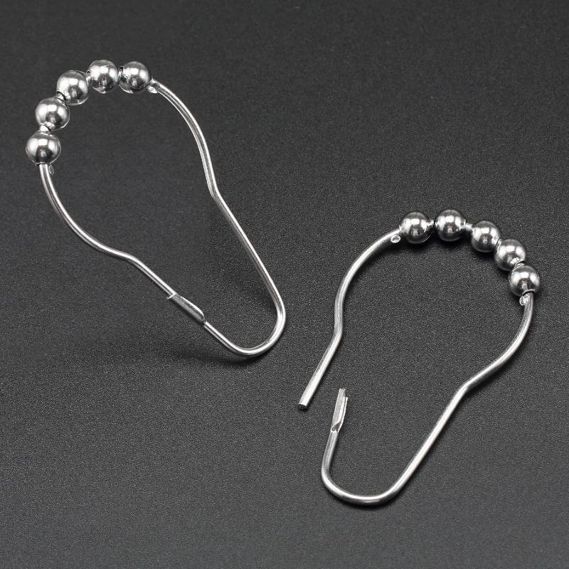 12pcs Durable Stainless Steel Shower Curtain Hooks with Rust Prevention and Five Rolling Beads