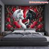 2D Gothic Wolf Couple Red Rose Tapestry Floral Wall Art Background Cloth