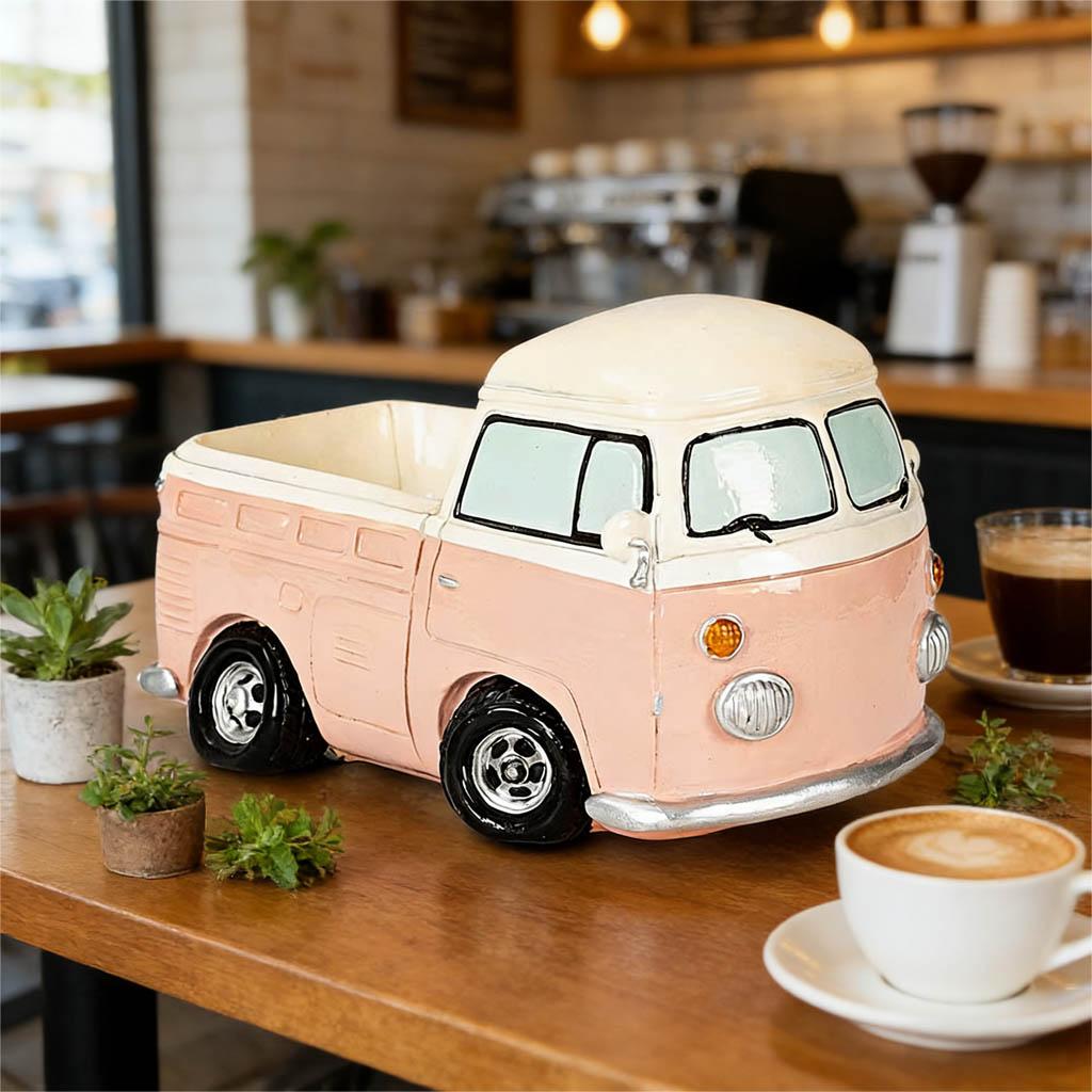 Retro Pink Mini Truck Flower Pot Home Decor Vehicle Planter Vintage Car Piggy Bank Decor Indoor for Home & Office Gifts for Kids