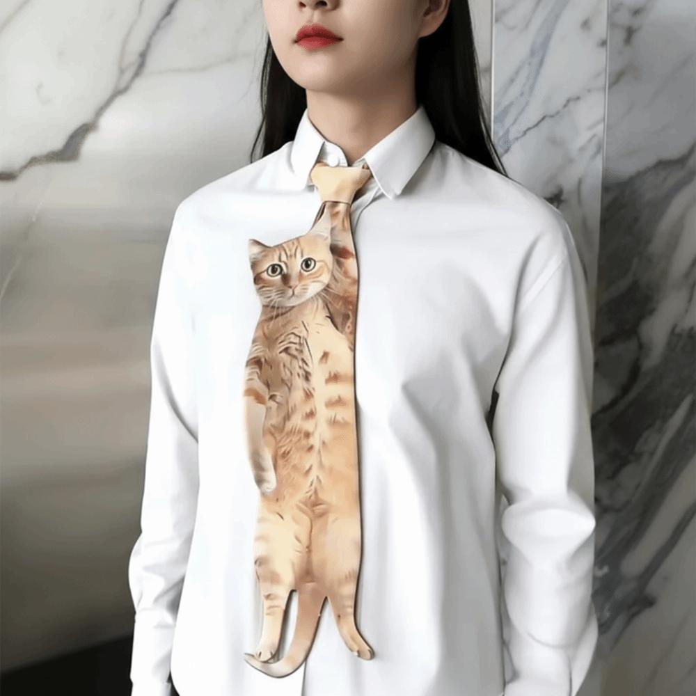 Unique Animal Pattern Tie Lifelike Novelty Necktie Gift Cat-shaped Tie  Special Events