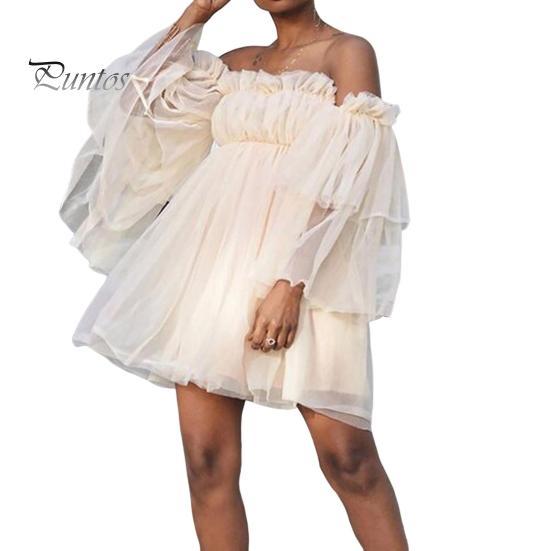 

Женское платье с открытыми плечами и высокой талией, сетчатое многослойное гофрированное платье трапециевидной формы с длинными рукавами, однотонное мини-платье в стиле принцессы, короткое платье для выпускного вечера, пляжной вечеринки S абрикосовый