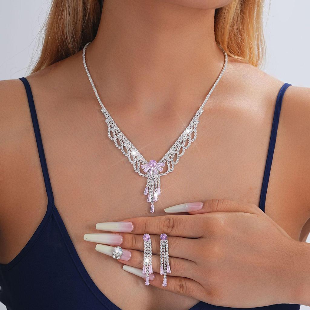 Zircon Jewelry Set: Elegant Niche Design for Weddings and Banquets - Earrings and Necklace
