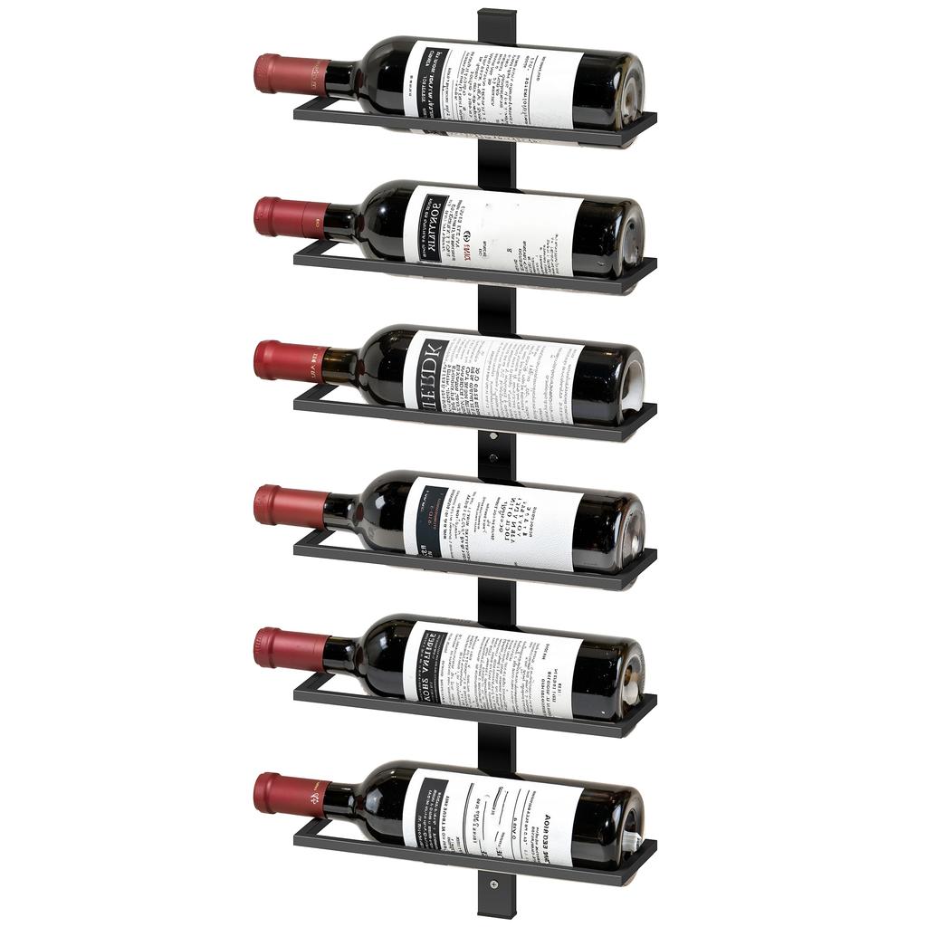 Wall Mounted Wine Rack, 6 Tier Metal Wine Display Rack, Storage Holder for Kitchen, Black