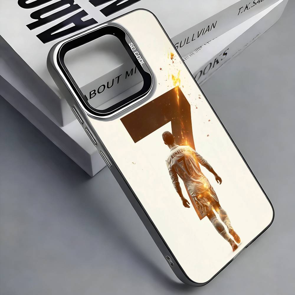 C-CR7 Football Ronaldo Phone Case For iPhone 17,16,15,14,13,12,11 Plus,Pro Max,Colored Silver Phone Case iPhone12PRO