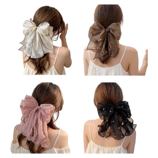 Girl Hairpin Double Layer Bowknot Imitation Pearls Decor Hair Clip Strong Grip Back Head Hair Pin Hair Styling Tool