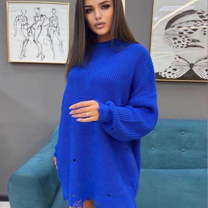 2021 Longsleeved Round Neck and Thick Needle Hem Irregular