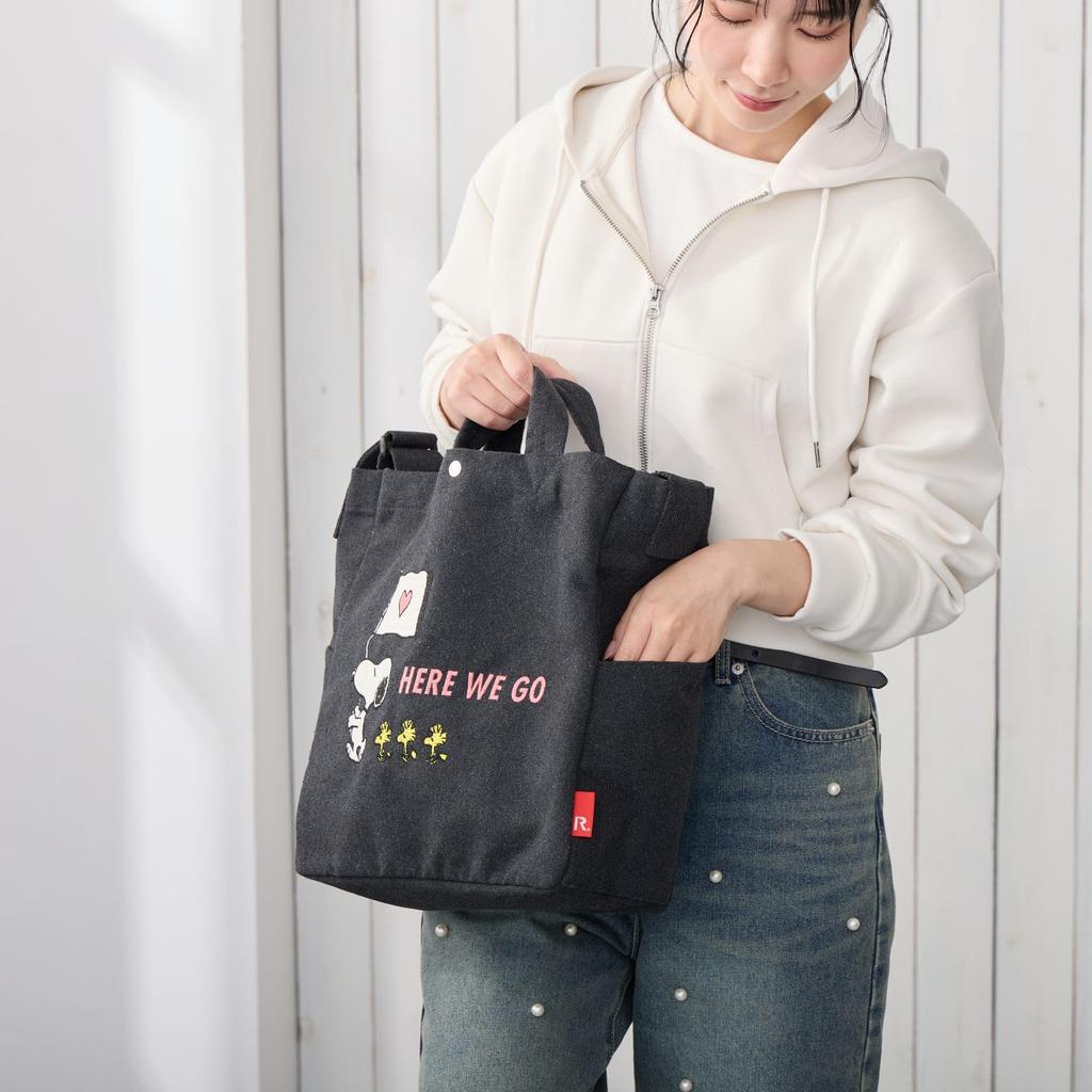 ROOTOTE Women's Snoopy Tote Bag, A4 Size, Embroidered, IP Medium, 2-Way, Peanuts-0J 8441 (02 Khaki)