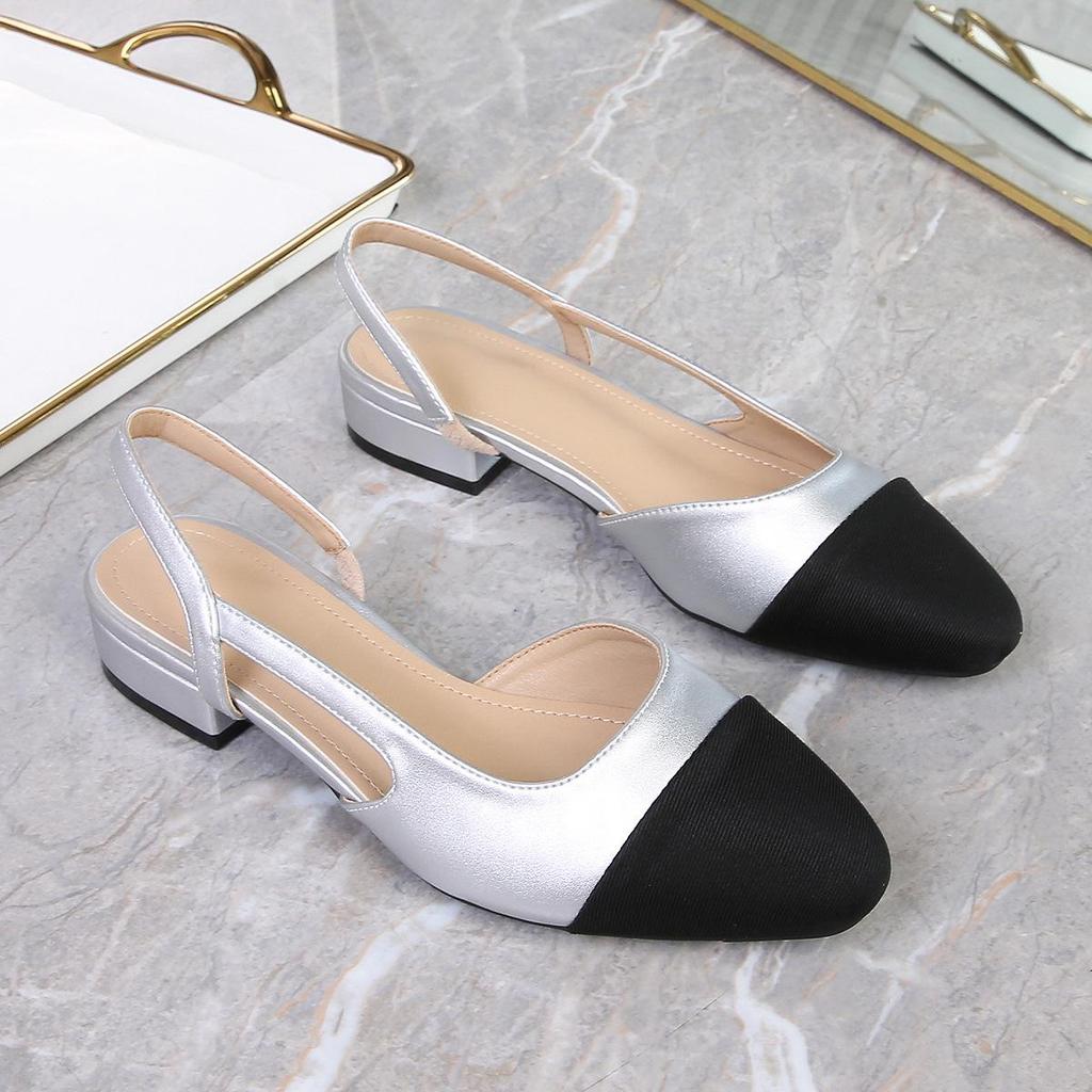 Women's Plus Size Chunky Heel Sandals: Open Toe, Low & Mid Heel, Flat & Backless, Color Block Design.