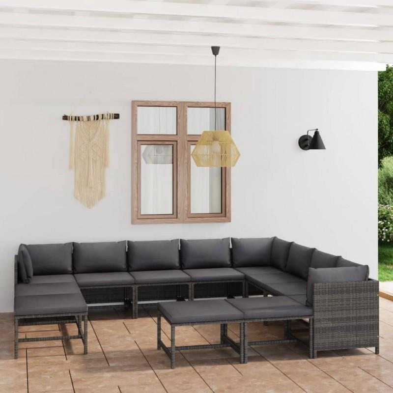Día y Noche - Día y Noche Set de muebles de jardín 12 pzas y cojines ratán sintético gris