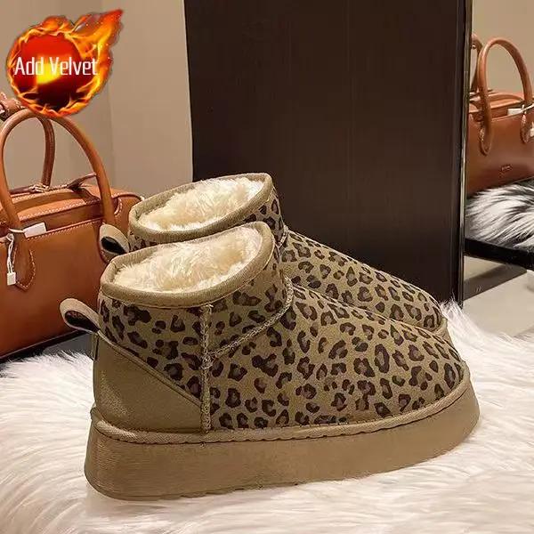 

Fashion Winter Snow Boots for Women Cotton Leopard Print Height Increasing Retro Style Woman Shoes Non Slip on Offer New Rock Hot Work 36