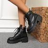 Fashion The 2025 autumn new British-style round-toed thick-soled height-increasing fashionable and trendy motorcycle ankle boots
